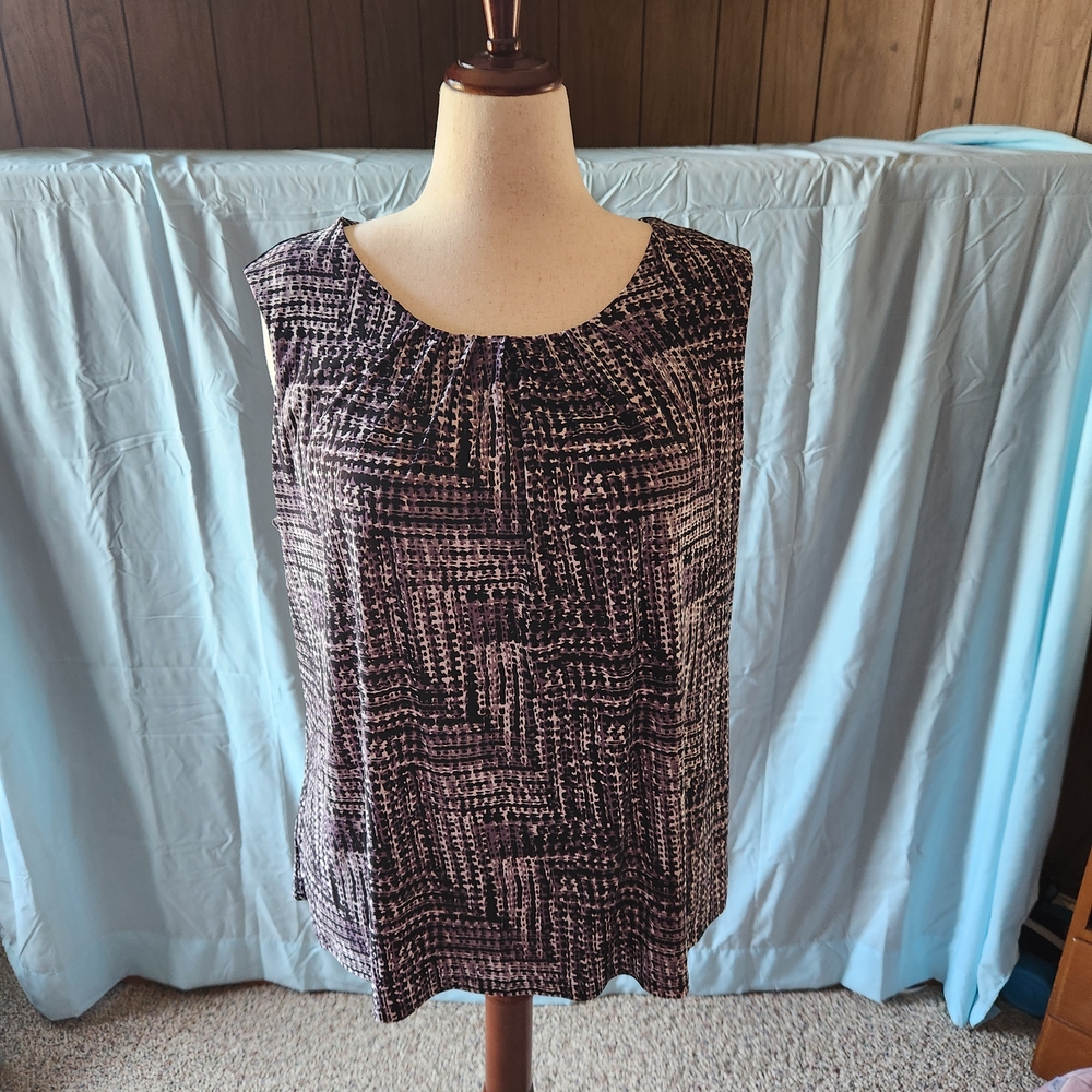 Dressbarn Black and Purple Geometric Blouse